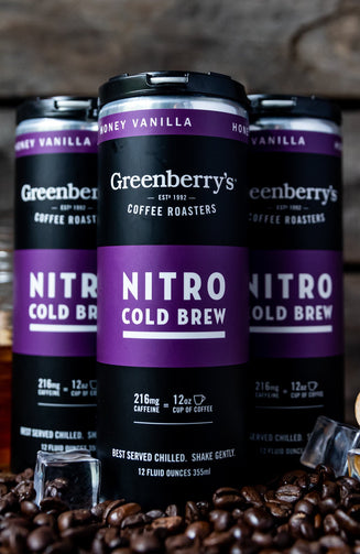 Greenberry’s Canned Nitro Coffee Honey Vanilla – small-batch, hand-roasted craft coffee from the heart of the Blue Ridge Mountains of Charlottesville, VA. Central Virginia’s oldest continuously running coffee roaster, since 1992.