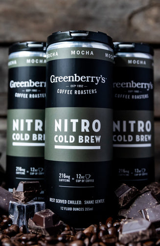 Greenberry’s Canned Nitro Coffee Mocha – small-batch, hand-roasted craft coffee from the heart of the Blue Ridge Mountains of Charlottesville, VA. Central Virginia’s oldest continuously running coffee roaster, since 1992.