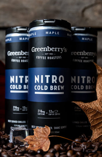 Greenberry’s Canned Nitro Coffee Maple – small-batch, hand-roasted craft coffee from the heart of the Blue Ridge Mountains of Charlottesville, VA. Central Virginia’s oldest continuously running coffee roaster, since 1992.