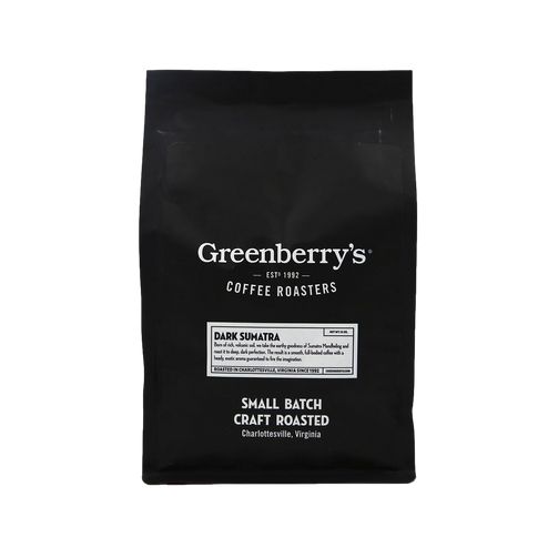 Greenberry’s Whole Bean Coffee Dark Sumatra – small-batch, hand-roasted craft coffee from the heart of the Blue Ridge Mountains of Charlottesville, VA. Central Virginia’s oldest continuously running coffee roaster, since 1992.