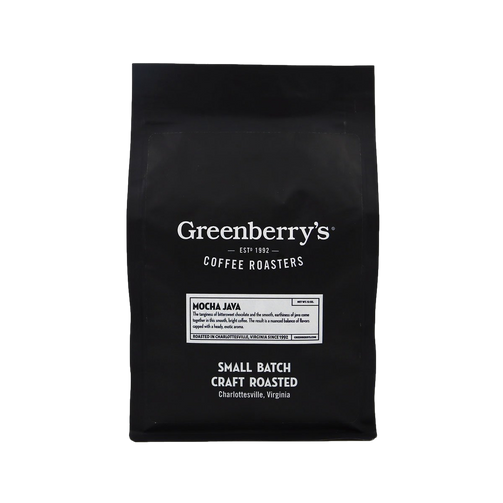 Greenberry’s Whole Bean Coffee Mocha Java – small-batch, hand-roasted craft coffee from the heart of the Blue Ridge Mountains of Charlottesville, VA. Central Virginia’s oldest continuously running coffee roaster, since 1992.