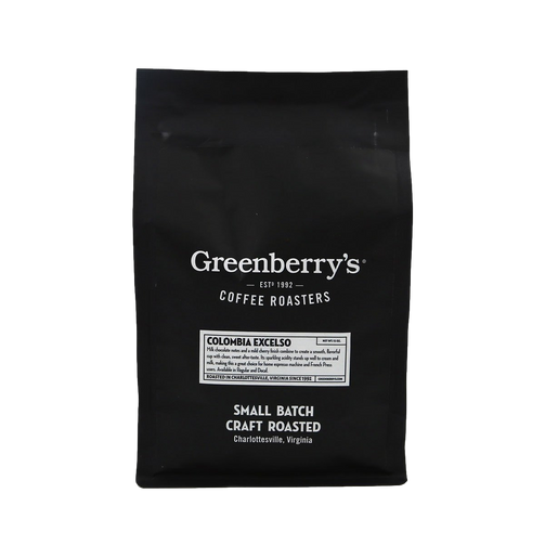 Greenberry’s Whole Bean Coffee Colombia Excelso – small-batch, hand-roasted craft coffee from the heart of the Blue Ridge Mountains of Charlottesville, VA. Central Virginia’s oldest continuously running coffee roaster, since 1992.